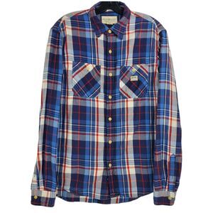 DENIM & SUPPLY Ralph Lauren Shirt Mens Medium Blue Tartan Plaid Casual Button Up